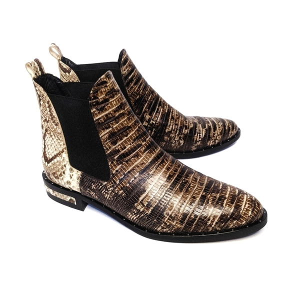 Freda Salvador Snake-Printed Skin Italian Leather Chelsea Boots Bootie Size 7 - Picture 2 of 14